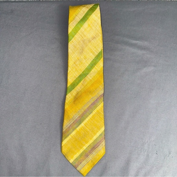 Ermenegildo Zegna Ties Mens 58" Yellow Diagonal Pattern Linen Luxury Wedding - Picture 1 of 4